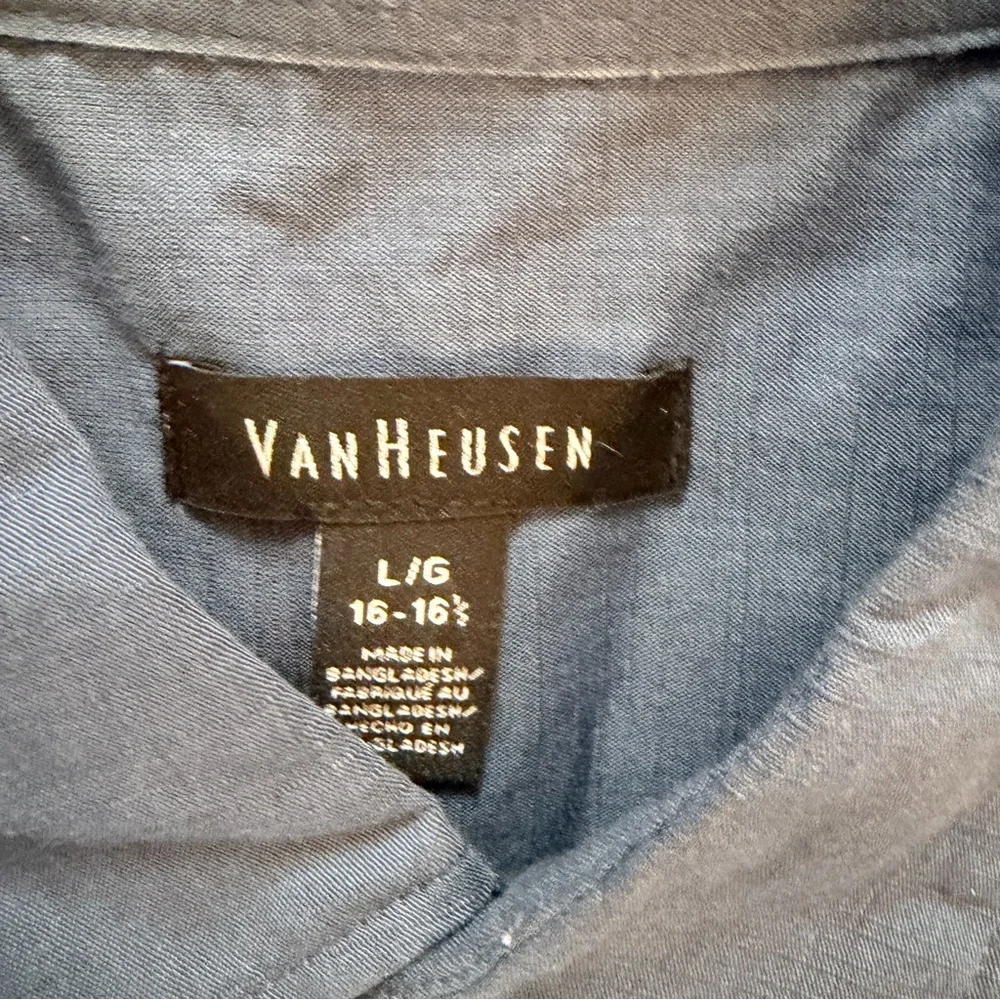 Van Heusen Shirt 2 Mens L Navy/Black Never Tuck Striped Fit Print Short Sleeve - Picture 4 of 4